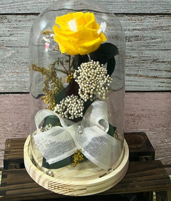 Cúpula con flor preservada color amarillo