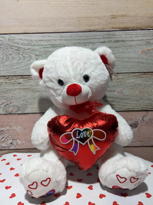 Peluche osito blanco con corazón/lazo