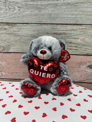 Peluche osito gris te quiero. 